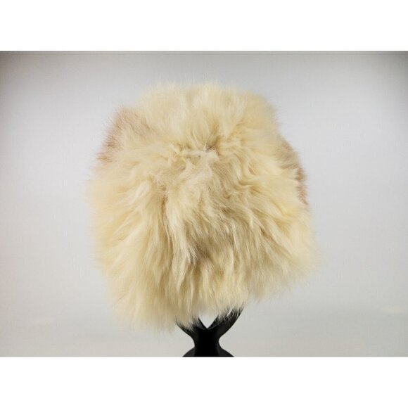 Rabbit Fur Hat Beanie White & Brown Lined, Small 11" Opening Women's Fashion Cap - Picture 4 of 8